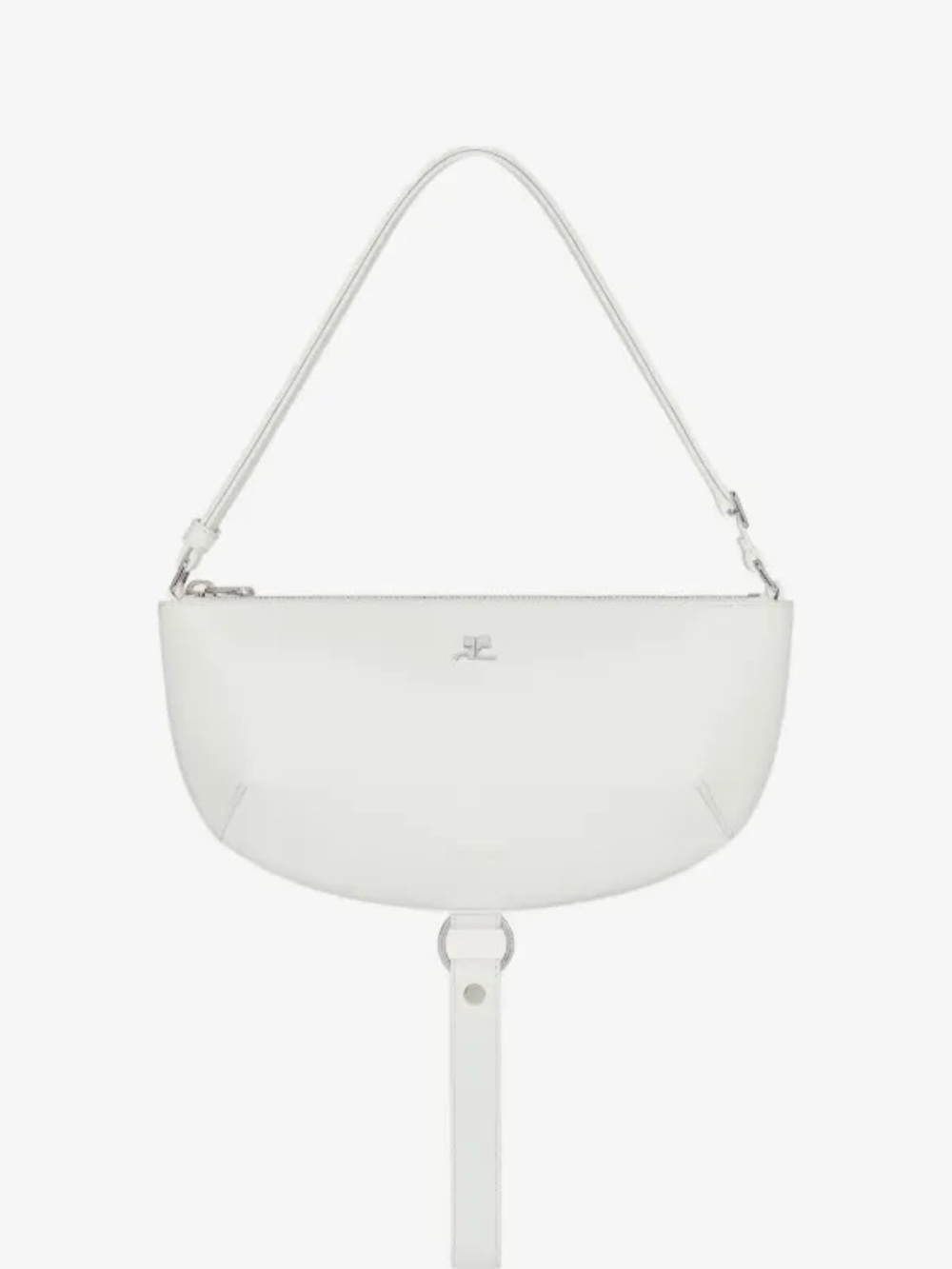 Courrèges Holy Eclipse Half Moon Leather Shoulder Bag White